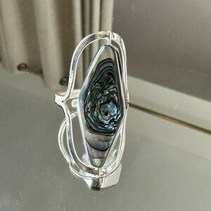 Silver 925 Adjustable Ring With Large Abalone Stone Unique Handcrafted Jewelry P